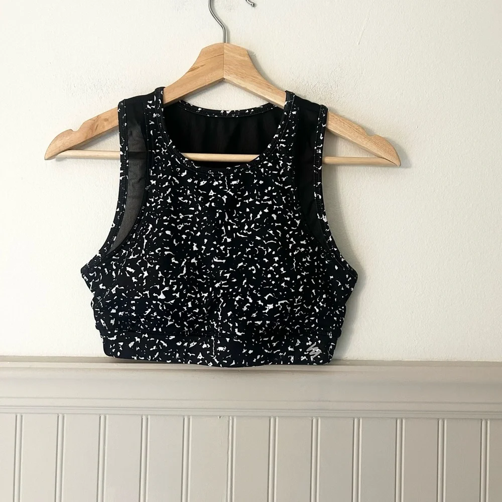 Nicole Miller Small Black White Speckled Mesh Padded Sports Bra